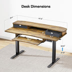 HUANUO 48" x 26" Electric Standing Desk with 2 Drawers & 26.7" Large Keyboard Tray, C-Clamp Mount Compatible, Adjustable Computer Desk for Home Office, Stand Up Desk with 4 Height Presets, Vintage