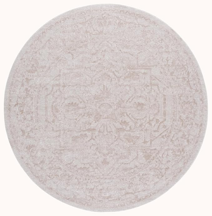 SAFAVIEH Area Rug 5' Round - Reflection Collection - Cream & Ivory, Non-Shedding & Easy Cleaning, Ideal for Living Room, Bedroom (RFT665D)