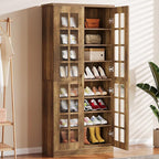 Tribesigns 71-Inch Tall Shoe Cabinet with Doors, 8-Tier Shoe Storage with Adjustable Shelves, Modern Shoe Organizer Shoe Rack Cabinet for Entryway, Hallway, Closet, Living Room, Rustic Brown