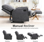 INZOY Manual Recliner with Thicker Backrest, Soft Fabric Manual Recliner with Overstuffed Cushion, Heavy Duty Reclining Sofa for Living Room Bedroom Apartment, Grey