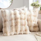 MIULEE Faux Fur Pillow Covers Thick Soft Plush Throw Pillows Luxury Home Decor for Couch Bed Bedroom Living Room Sofa,20x20 Inch Pack of 2 White-Beige