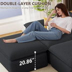 113.03" Sectional Couches for Living Room Modern Modular Sofa Couchs Upholstered Corduroy Boneless Couch Deep Seat Cloud Couch with Ottoman, No Assembly Required, Black