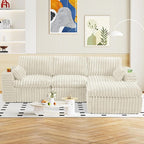 114" Cloud Boneless Sectional Couches for Living Room, Modular Sectional Sofa with Cup Holder, Cozy Fluffy L Shaped Deep Seat Boneless Couch with Storage Pocket, No Assembly Required, Beige