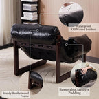 Furnilivng Modern Lounge Accent Chair, Comfortable Oil Waxed Leather Arm Chair with Sturdy Wood Frame, Upholstered Cozy Sofa Chair for Living Room, Bedroom, Dressing Room, Home Office, Black