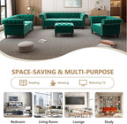 Living Room Velvet Sofa and Loveseat set, Mid Century Modern Upholstered Couch with Cushions, 2-Piece Home Sofa Furniture Sets, Comfy Tufted Chesterfield Couches for Living Room, Bedroom, Office