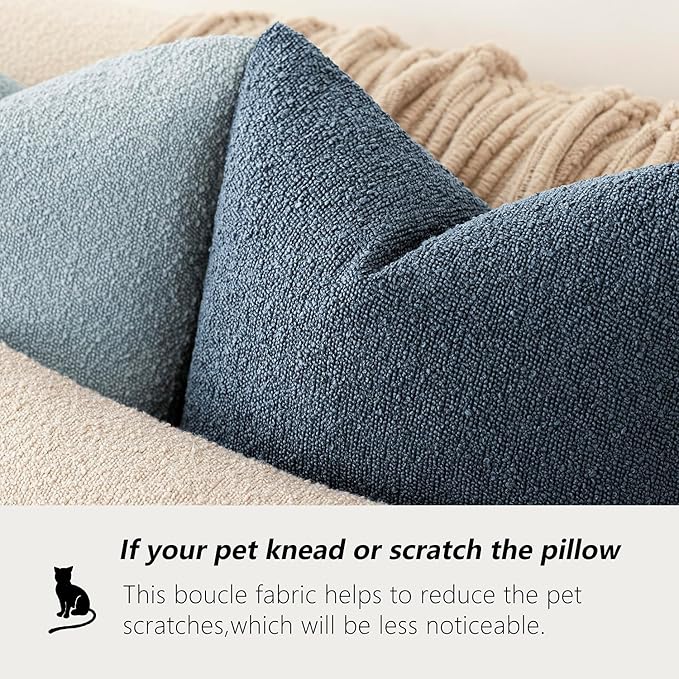 Foindtower Set of 2, Decorative Textured Boucle Throw Pillow Covers Accent Solid Pillow Cases Neutral Couch Cushion Case for Chair Sofa Bedroom Living Room Home Decor 26x26 Inch Dark Blue