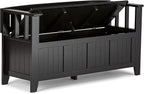 SIMPLIHOME Acadian Entryway Storage Bench - 48 inch Wide Solid Wood Hallway Seat in Black, Transitional Bench for Entryway or Living Room with Lift-Up Lid and Spacious Storage