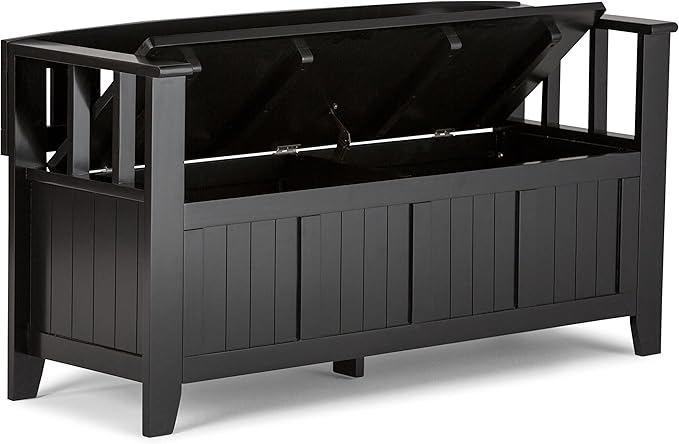 SIMPLIHOME Acadian Entryway Storage Bench - 48 inch Wide Solid Wood Hallway Seat in Black, Transitional Bench for Entryway or Living Room with Lift-Up Lid and Spacious Storage