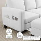 Sectional Sofa and Couches for Living Room, 78'' White 3 Seat L-Shaped Couch with Movable Ottoman, Comfy Velvet Convertible Sectionals Sofas with Chaise for Apartment, Office, Small Space