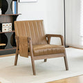 EROMMY Mid Century Modern Leather Accent Chair with Wood Frame, Faux Leather Accent Armchair with Storage Bag,Pu Living Room Accent Chair for Reading, Bedroom,Light Brown