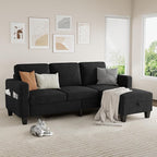 Sectional Sofa and Couches for Living Room, 78'' Black 3 Seat L-Shaped Couch with Movable Ottoman, Comfy Velvet Convertible Sectionals Sofas with Chaise for Apartment, Office, Small Space