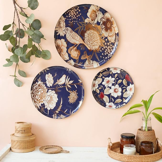 RITUALISTIC Oriental Bloom Madhubani Wall Plate for home decoration | Wall Decor item for living room | Metal wall Décor | Gift item for unisex | Wall Art| Home Décor & Christmas Gift Item|Set of 3