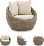 Signature Design by Ashley Danson Outdoor Lounge Chair with Cushion and 360-Degree Swivel, Set of 2, UV-Resistant Performance Fabric and Resin Wicker, Light Brown