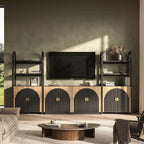 BELLEZE 4-Piece Modular Arched TV Stand Entertainment Center Set, Mid Century Modern 2 Piece 72″ Tall Storage Cabinets and 2 Piece 65″ Fluted TV Console for Living Room (Camel)