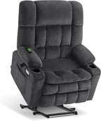 MCombo Oversized Power Lift Recliner Chair for Elderly, Dual Motor Lift Chair with Heat and Massage, Lay Flat Lift Chair for Big and Tall, Cup Holders, Fabric R7891 (Oversize, Dark Gray)