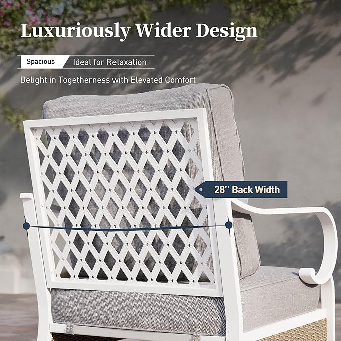 5 PCS Metal Outdoor Patio Furniture Set, Patio Conversations Sets 3-Seater Couch, 2-Seater Sofa, 2 Rocking Sofa with 5.75" Thick Cushion and Coffee Table White Backyard Furniture, Gray