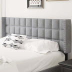 VECELO Headboard Queen Size, Linen Upholstered Headboards Only with Nailhead Trim Wingback, Square Stitched Design, Adjustable Height from 40" to 49.8", Light Grey