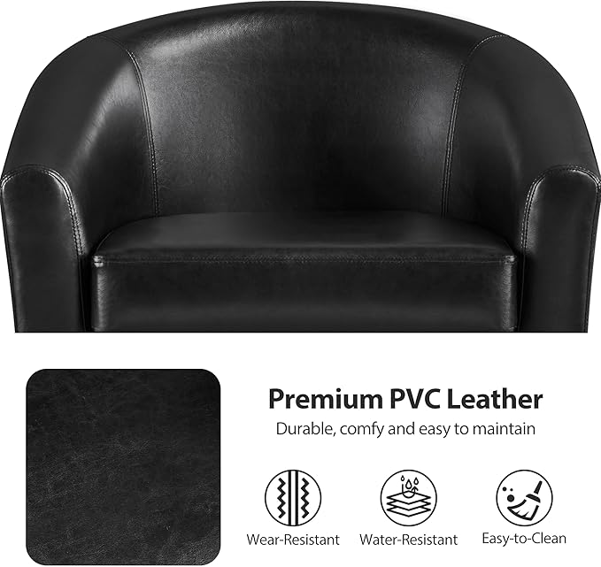 Yaheetech Barrel Chair, Faux Leather Accent Chair, Leather Armchair Club Chair with Soft Padded and Sturdy Legs for Living Room/Bedroom/Study/Waiting Room, Black