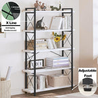 HCHQHS Bookshelf, 5-Tier Industrial Bookcase, Open Book Shelf, Freestanding Tall Bookshelves with Metal Frame