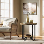 Tribesigns Round End Table with 2-Tier Storage Shelf, Industrial Side Table with Curved Metal Legs, Wood-Grain Accent Coffee Side Stand, Small Nightstand for Living Room, Bedroom, Office, Bathroom