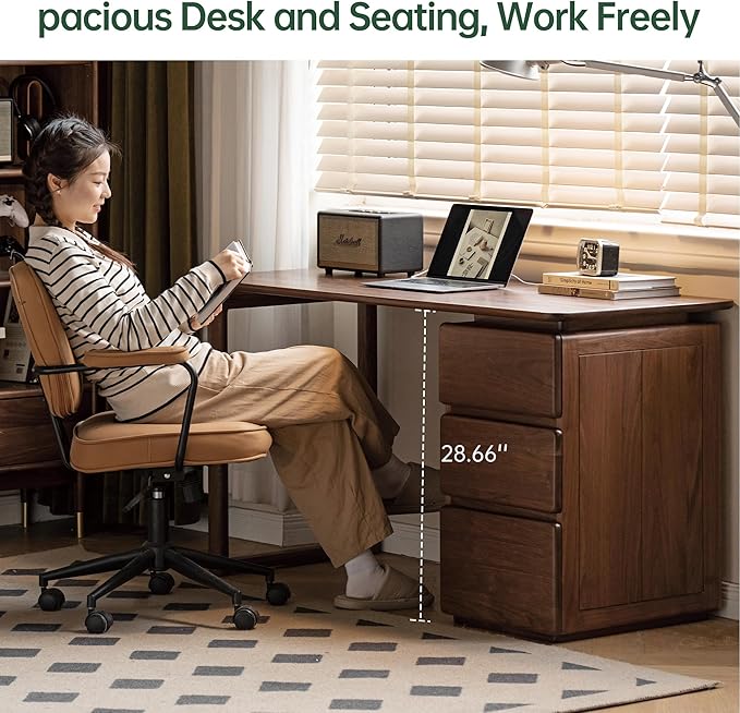 YESWOOD Home Office Desk, Gaming Desk, Mid Century Modern Computer Desk, Writing Desk with File Drawer for Study PC Desks 47.24" W