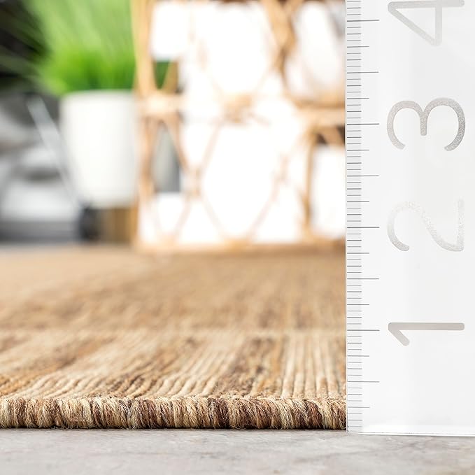nuLOOM 3'6" x 5' Outdoor Area Rug, Casual Design With Striped Border, Stain Resistant, Highly Durable, For Patio, Balcony, Bedroom, Living Room, Dining Room, Bathroom, Light Brown