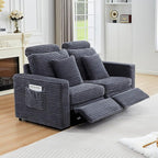 Power Reclining Sectional Sofa, Electric Loveseat Recliner with 2 Electric Footrest and Adjustable Headrest, Modern Plush Corduroy Fluffy Reclining Sectional with Deep Seat for Living Room-Blue Grey