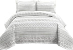 Lush Decor Hygge Geo Pattern Striped 3 Piece Quilt Bedding Set, Full/Queen, Gray & White