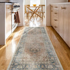 RUGGABLE Washable Vintage Runner Rug – Kamran Coral 2.5x7, Stain-Resistant, Non-Slip Hallway Runner – Machine Washable Rug for Hallway, Entryway, Living Room & Kitchen – with Standard Pad