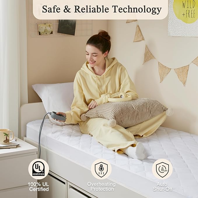 Beautyrest 3M Scotchgard Heated Mattress Pad - Electric Bed Warmer with 5 Heat Settings, 10 Hr Auto Shut Off Timer, All Around Elastic Deep Pocket, UL Certified, Machine Washable, White Twin