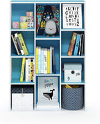 Furinno LUDER Book Shelf, 11-Cube Bookshelf, Reversible Bookcase, 9.4 x 29.1 x 41.7, for Living Room, Bedroom, Home Office, White/Light Blue