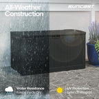 Suncast 134-Gal. Waterproof Resin Extra-Large Outdoor Patio Deck Box with Pad-Lockable Lid, Modern Outdoor Patio Bench/Storage Box for Cushions, Garden Tools, and More, Iron Ore