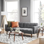 mopio Aaron 76.8" Couch, Small Futon Sofa Bed, Sleeper, Loveseat, Mid Century Modern Futon Couch, Sofa Cama, Couches for Living Room, Bedroom (Dark Grey Fabric)