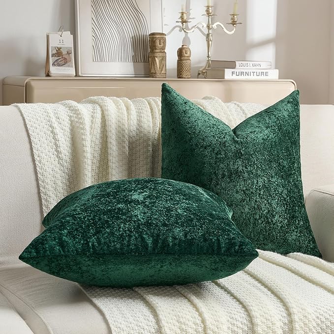 FUTEI Christmas Dark Green Flannel Throw Pillow Covers 12x20 Inch Set of 2,Soft Dimensional Textured Lumbar Pillow Cases,Modern Home Decor for Couch Living Room