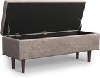 SIMPLIHOME Shay 48 inch Wide Mid Century Modern Rectangular Storage Ottoman in Distressed Grey Taupe Vegan Faux Leather, Assembled, for The Living Room, Entryway and Family Room