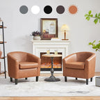 Yaheetech Brown Accent Chairs Set of 2, Faux Leather Barrel Chairs, Comfy Modern Leather Club Armchairs with Soft Seat for Living Room Bedroom Reading Waiting Room, Brown