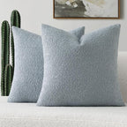 FUTEI Pack of 2 Dusty Blue Decorative Throw Pillow Covers 22x22 Inch Soft Cozy Solid Boucle Textured Cushion Case,Modern Home Decor for Couch Bed Living Room