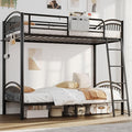 Twin Bunk Beds for Teen & Adults, Heavy Duty Metal Bunk Bed Twin Over Twin with Bedside Caddy, Convertible Ladder & Flat Rungs, Space Saving Bunkbed Frame for Bedroom Dorm, No Box Spring Needed