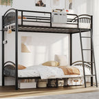 Twin Bunk Beds for Teen & Adults, Heavy Duty Metal Bunk Bed Twin Over Twin with Bedside Caddy, Convertible Ladder & Flat Rungs, Space Saving Bunkbed Frame for Bedroom Dorm, No Box Spring Needed