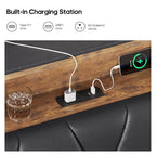 LED Full Bed Frame with Type-C & USB Charging Station, Full Size Bed Frame with Storage Headboard, Modern Pu Leather Platform Bed with Shelf Headboard, Easy Assembly, Noise-Free, Black