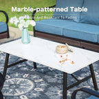 6 Piece Metal Outdoor Patio Furniture Set, Patio Conversation Set with Rocking Chair and 5.75" Thick Cushion & Coffee Tabl, Outdoor Seating Black Frame Backyard Furniture, Denim Blue