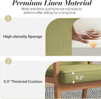 KCC Mid-Century Modern Linen Fabric Accent Chair, Upholstered Tufted Leisure Chair Comfy Reading Side Chair with Armrest and Solid Wood Frame for Living Room Bedroom Balcony(Green)