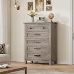 GarveeHome 5 Dresser for Bedroom, 41.3 in Tall Vertical Drawer Dresser with Large Storage, Freestanding Wooden Closet Chest for Bedroom, Living Room, Ash Grey