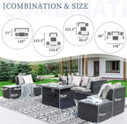 NICESOUL 7 Piece Modern Outdoor Couch with Fire Pit Natural Gas/Propane, 29.3 High Back XL Large Size Wicker Patio Conversation, Elegant Deep Seating Comfy Sectional Furniture Set for Deck Porch, Gay