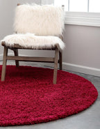 Unique Loom Solid Shag Collection Area Rug (5' 3" Round, Cherry Red)
