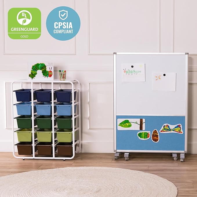 ECR4Kids 5-Tier Storage Rack with 15 Cubby Bins 5x3, Multipurpose Organization, Earthtone