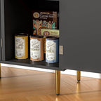 Fluted Sideboard Buffet with 3 Doors, Modern Accent Cabinet with Adjustable Shelves, Kitchen Storage Cabinet with Golden Handles, Coffee Bar for Kitchen, Living Room, Black