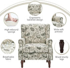 Lumibee Wingback Accent Chair,High Back Floral Armchairs in Fabric,Comfy Upholstered Reading Single Sofa Chair with Solid Wood Legs for Living Room,Bedroom,Office-Plants Beige