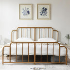 PINJU Metal Platform Bed Frame with Headboard and Footboard, Classic Style, Sturdy Metal Slats, No Box Spring Needed, Easy Installation (Gold, King)