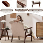 ANJ Mid Century Modern Accent Chair, Armchair for Living Room & Bedroom, Tufted Fabric Upholstered Side Chair with Solid Wood Legs, Comfortable Single Seater Reading Chair, Beige